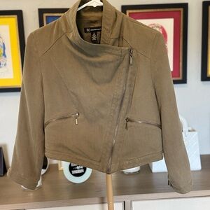 INC International Concepts Olive Green Short Lightweight Silk Lined Jacket Small
